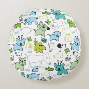 kids animal background pattern round pillow