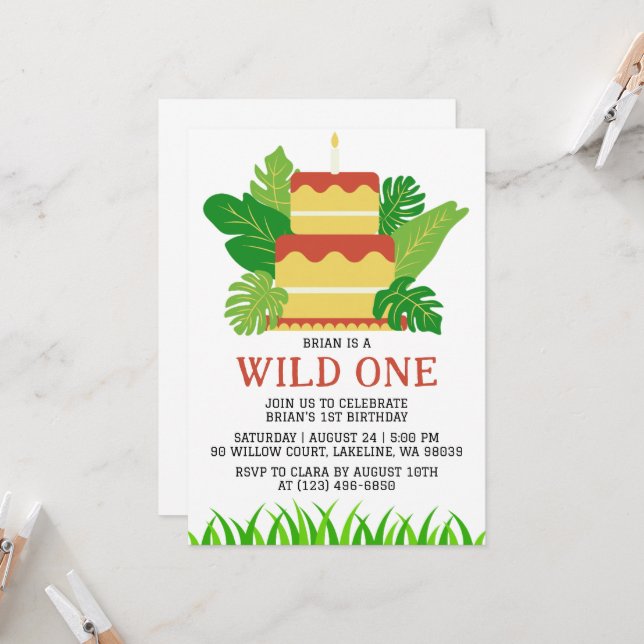 kids animal jungle wild one first birthday invitation (Front/Back In Situ)