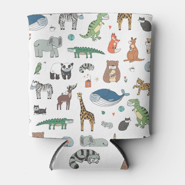 Kids' animal mask, virus pattern. can cooler (Front)