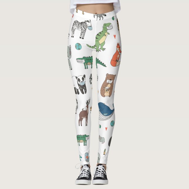 Kids' animal mask, virus pattern. leggings (Front)