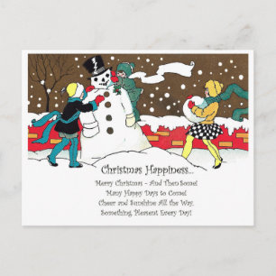 Kids are making snowman with Christmas song Postcard