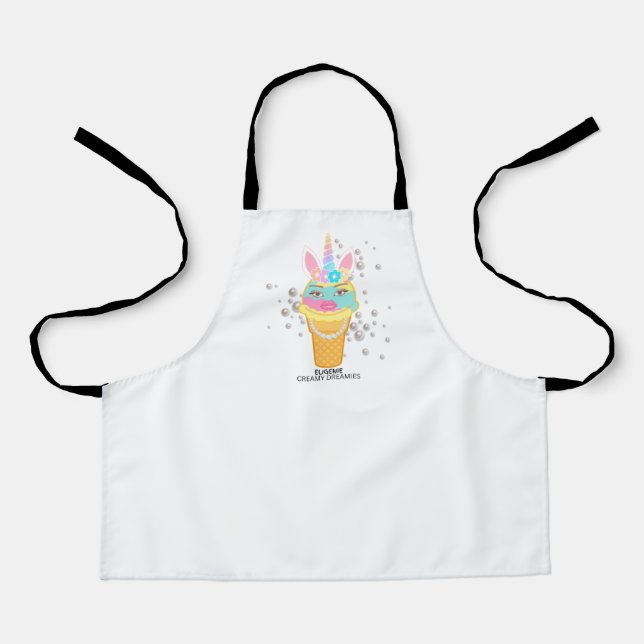 kids art apron with Eugenie Unicorn!  (Front)