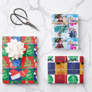 Kids Art Drawings and Photo Collages Set of 3 Wrapping Paper Sheet