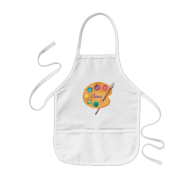 Kids art NAME watercolor palette cute apron  (Front)