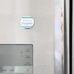 Kids Artwork Name Blue and Green Stripes Magnet