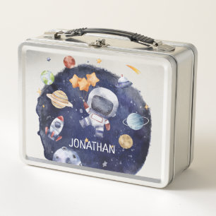 Kids Astronaut Galaxy Personalized Name Metal Lunch Box