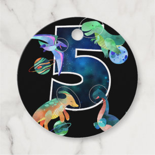 Kids Astronaut Outer Space Dinosaurs 5th Birthday Favour Tags