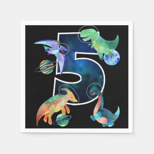 Kids Astronaut Outer Space Dinosaurs 5th Birthday Napkin