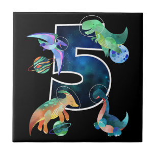 Kids Astronaut Outer Space Dinosaurs 5th Birthday  Tile
