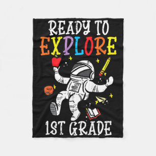 Kids Astronaut Ready To Explore 1st Grade First Da Fleece Blanket