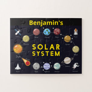Kids Astronomy Solar System Astronaut Monogram Jigsaw Puzzle