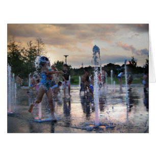 Kids at Play in Fountain at Sunset - Austin Texas