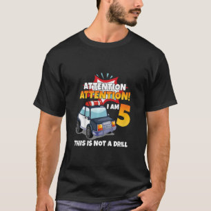 Kids Attention I'm 5 Policeman Car 5 Year Old 5th T-Shirt
