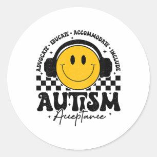 Kids Autism Awareness Acceptance Smile Face Autist Classic Round Sticker