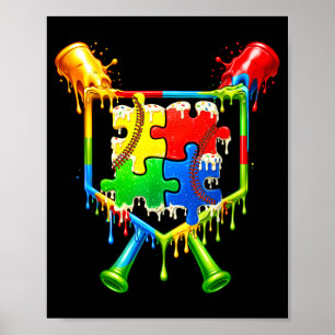 Kids autism awareness baseball ice cream drip poster