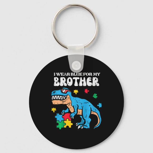 Kids Autism Awareness Blue For My Brother Trex Tod Keychain (Front)