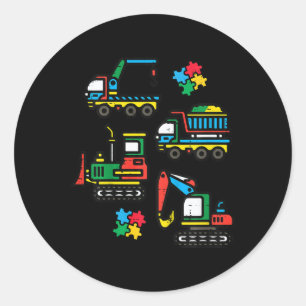 Kids Autism Awareness Construction Trucks Excavato Classic Round Sticker