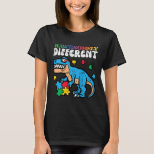 Kids Autism Awareness Dino Rawrsomely Different Tr T-Shirt