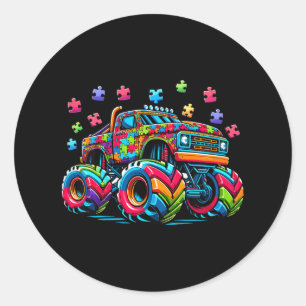 Kids Autism Awareness Monster Truck Puzzle Autism Classic Round Sticker