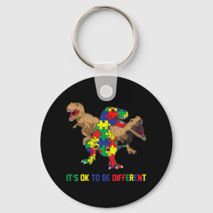 Kids Autism Awareness Ribbon T-Rex Dino Dinosaur B Keychain