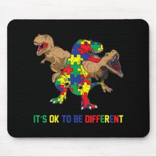 Kids Autism Awareness Ribbon T-Rex Dino Dinosaur B Mouse Pad