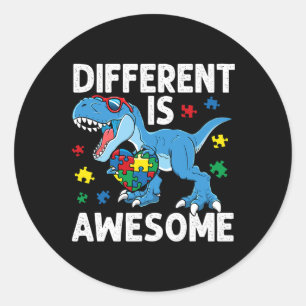 Kid's Autism Different Is Awesome Dinosaur Autism Classic Round Sticker