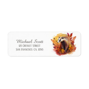Kids Autumn Watercolor Badger Return Address