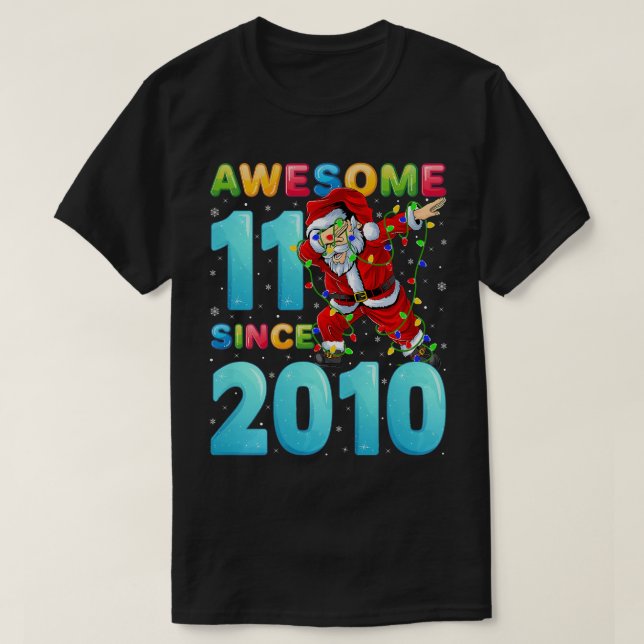 Kids Awesome 11 Since 2010 Dabbing Santa 11th Birt T-Shirt (Design Front)