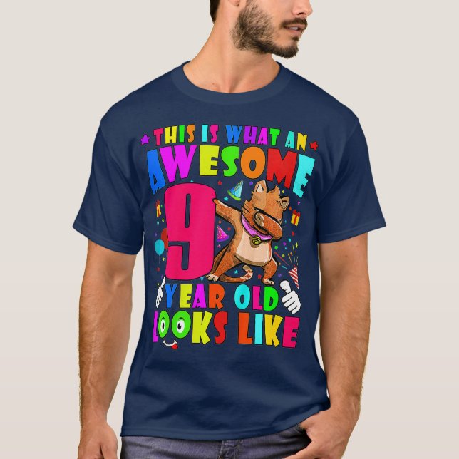 Kids Awesome 9 Year Old Boys Girls 9th Birthday T-Shirt (Front)
