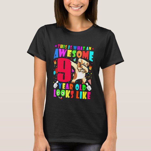 Kids Awesome 9 Year Old Boys Girls Birthday Party  T-Shirt (Front)