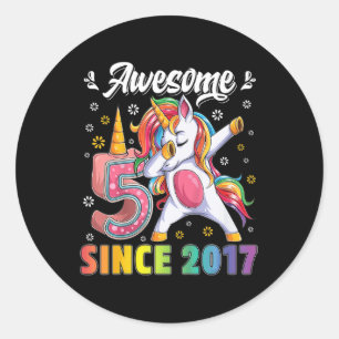 Kids awesome dabbing unicorn birthday 5 year old G Classic Round Sticker