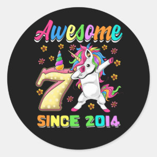 Kids Awesome Dabbing Unicorn Birthday 7 Year Old Classic Round Sticker