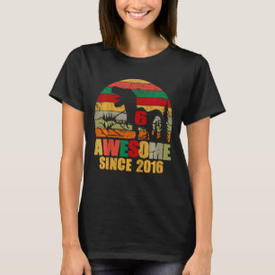 Kids Awesome Since 2016 6th Birthday Boy Dinosaur T-Shirt