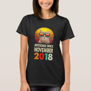 Kids Awesome Since November 2018 4th Birthday Cat T-Shirt