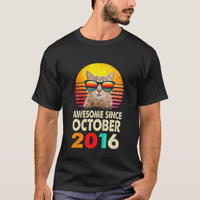 Kids Awesome Since October 2016 6th Birthday Cat B T-Shirt (Front)