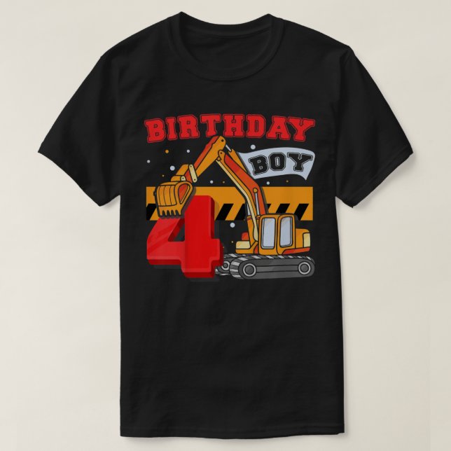 Kids B-Day Boy 4 Years Old Digger Builder Construc T-Shirt (Design Front)