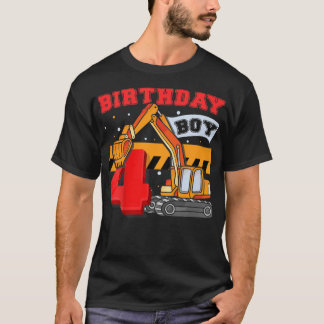 Kids B-Day Boy 4 Years Old Digger Builder Construc T-Shirt