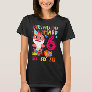 Kids Baby Cute Pink Shark 6th Birthday 6 Years Old T-Shirt
