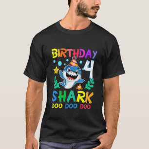 Kids Baby Cute Shark Birthday Boy 4 Year Old Gift T-Shirt