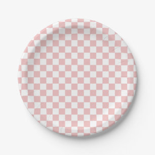 Kids Baby Pink Chequerboard Paper Plate