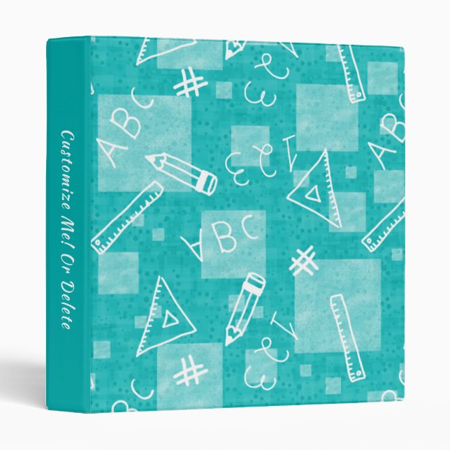 Kids Back To School Blue Pattern Personalized Binder (Front/Spine)