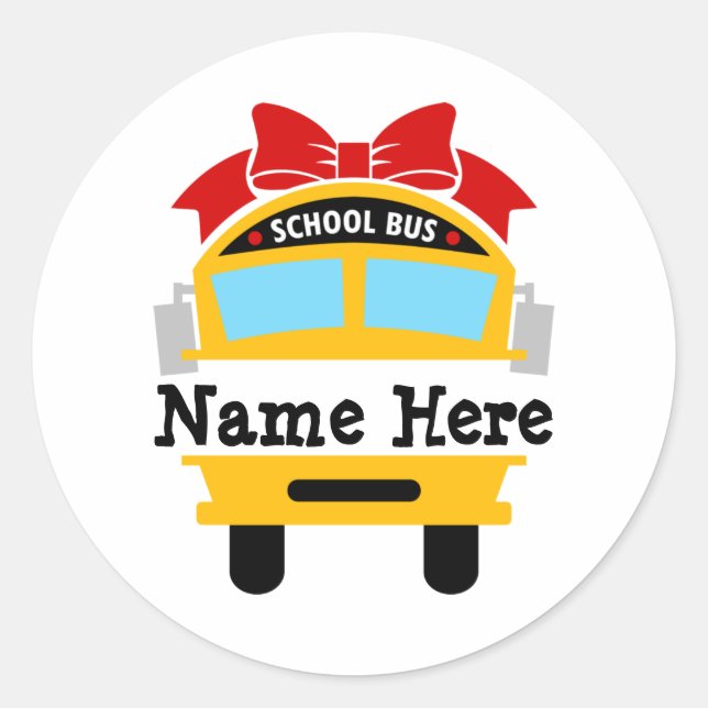 Kids Back to School Bus Personalize Name Classic R Round Sticker (Front)
