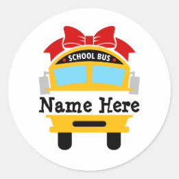 Kids Back to School Bus Personalize Name Classic R Round Sticker