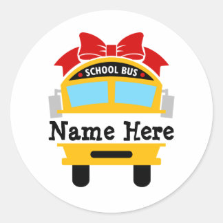 Kids Back to School Bus Personalize Name Classic R Round Sticker