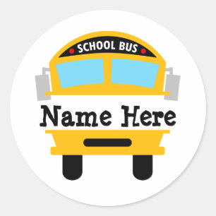 Kids Back to School Bus Personalize Name Classic Round Sticker