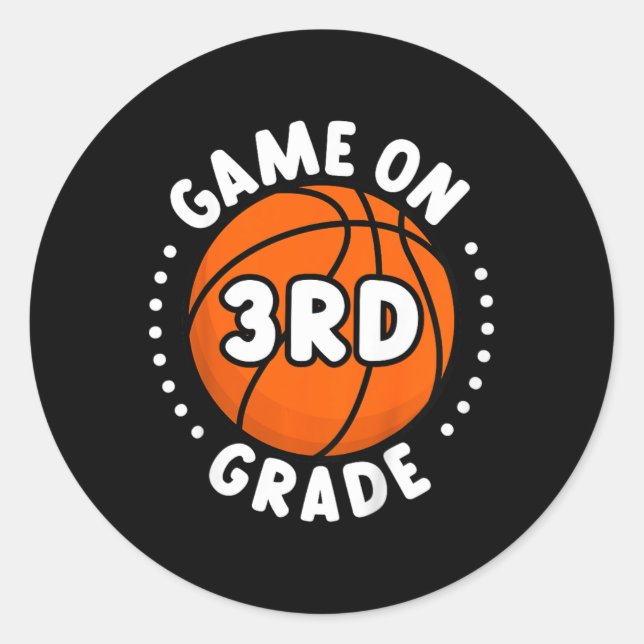 Kids Back To School Game On 3rd Grade Fun Basketba Classic Round Sticker (Front)