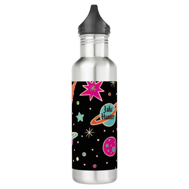 Kids' Back To School Space Rocket Pattern Name 710 Ml Water Bottle (Left)
