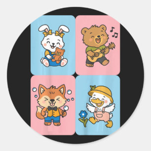 Kids Back To School With Forest Friends. Bunny Classic Round Sticker