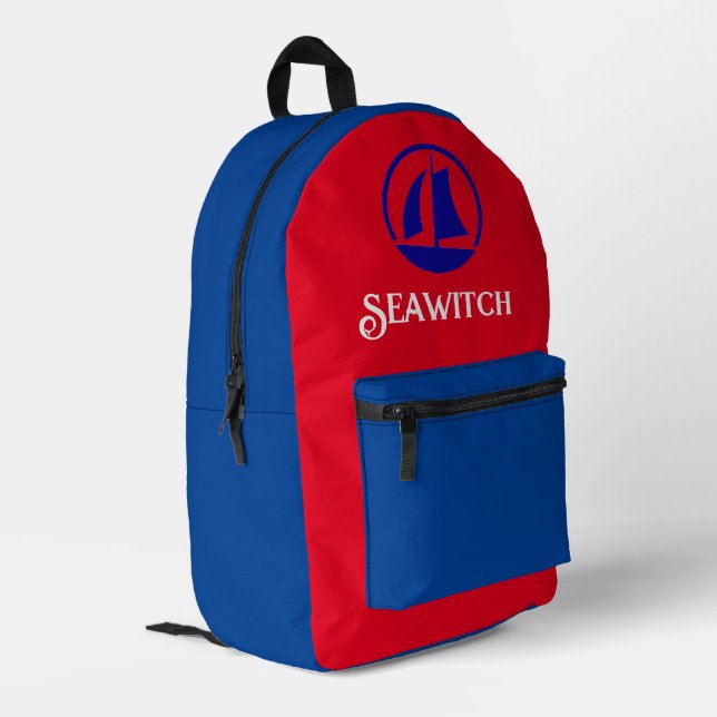 Kid's Backpack Nautical Theme, Custom Name (Back Corner Left)