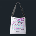 Kids Ballet Dance Personalized Crossbody Bag<br><div class="desc">Whoever loves to dance will love this cross over body bag. Bright colourful dance types printed on both sides with the ability to personalize with your name. Makes a great gift for all dancers.</div>